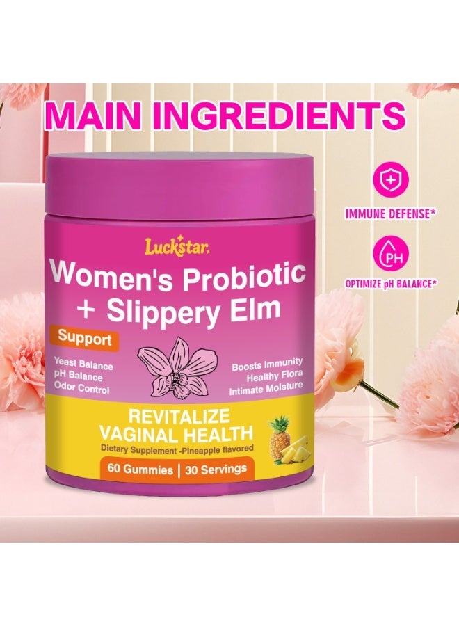 Luckstar Women's Probiotic + Slippery Elm Gummies – 60 Servings, Supports Women's Health, Yeast Balance, PH Control, Digestive & Immune Health – Pineapple Flavor - Image 2